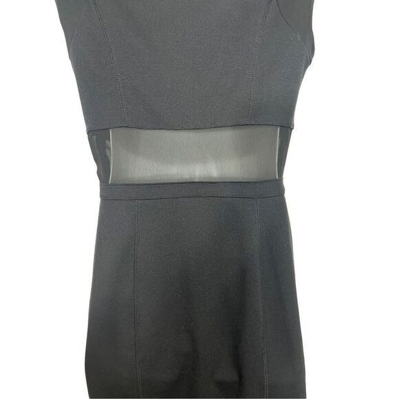 BCBG Cocktail Dress Size 2 Black Sheer Cutout Panel Midi Party A Line Sleeveless - Picture 7 of 13